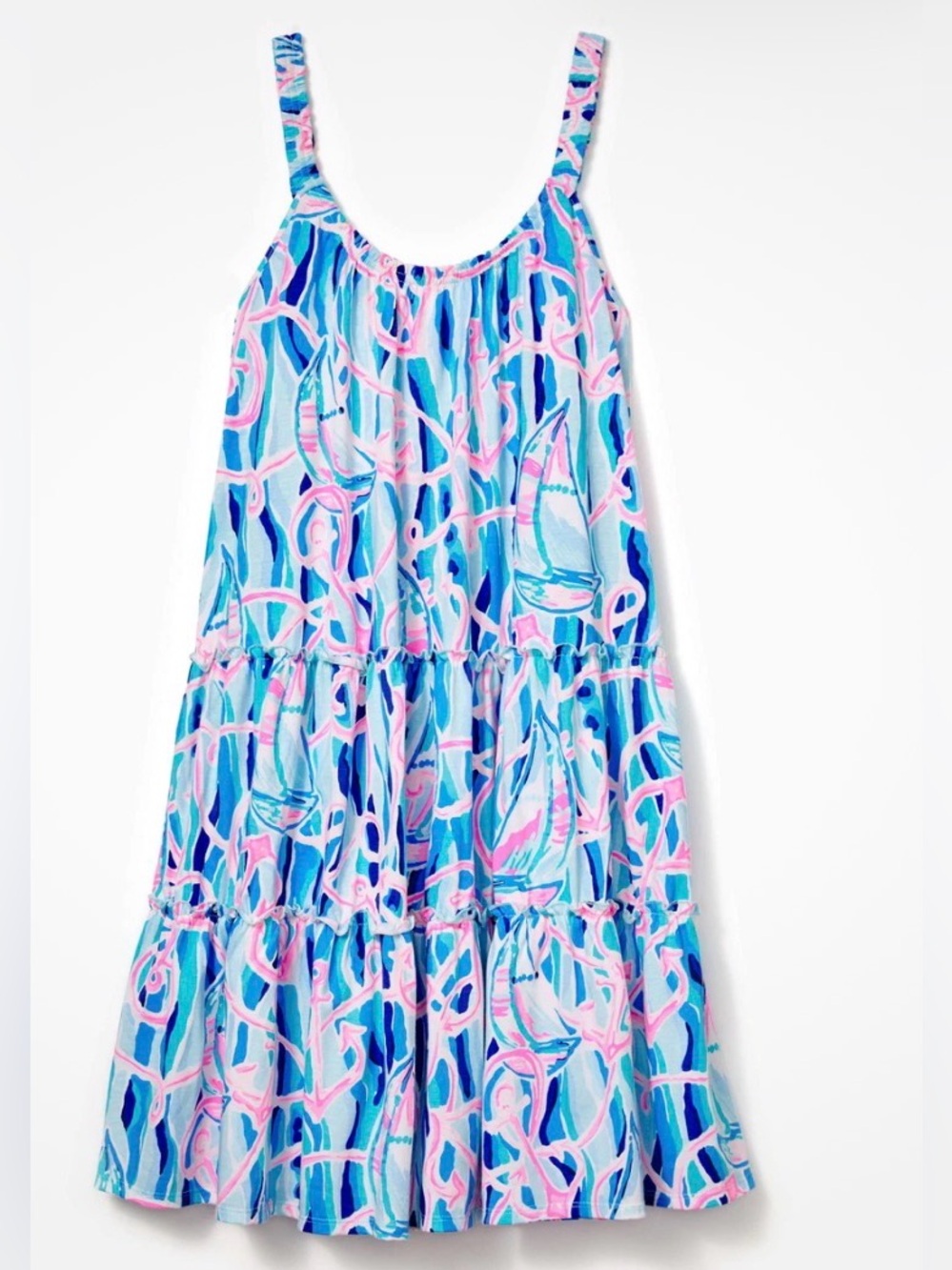 Lilly Pulitzer Loro Swing Dress Skim Blue Reel Nauti XS Cotton Beach Cover Up